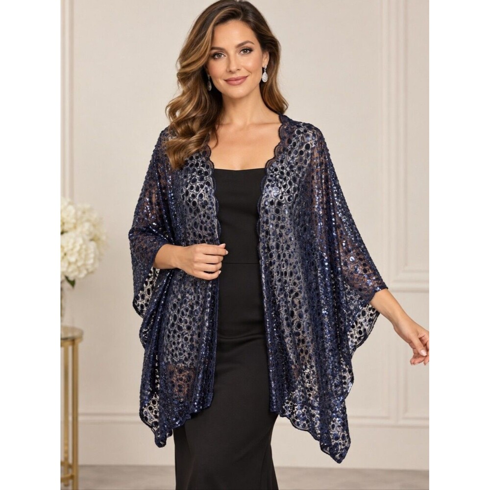 NWT Joan Rivers Sequins scarf shoulder cover wrapped cape evening party elegant